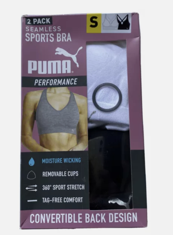 PUMA Women's Seamless Black White Sports Bra